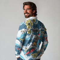Hawaii Santa Skeleton Surfing Personalized Long Sleeve Polo Shirt Mele Kalikimaka i Iulai! LT9 - Polynesian Pride