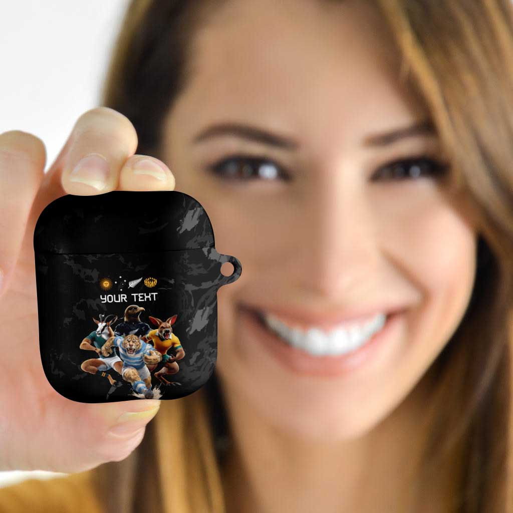 Custom Rugby Southern Hemisphere AirPods Case Argentina AUNZ South Africa Mascot Black LT9 Black - Polynesian Pride