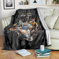Custom Rugby Southern Hemisphere Blanket Argentina AUNZ South Africa Mascot Black LT9 Black - Polynesian Pride