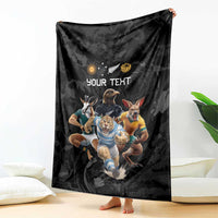 Custom Rugby Southern Hemisphere Blanket Argentina AUNZ South Africa Mascot Black LT9 - Polynesian Pride