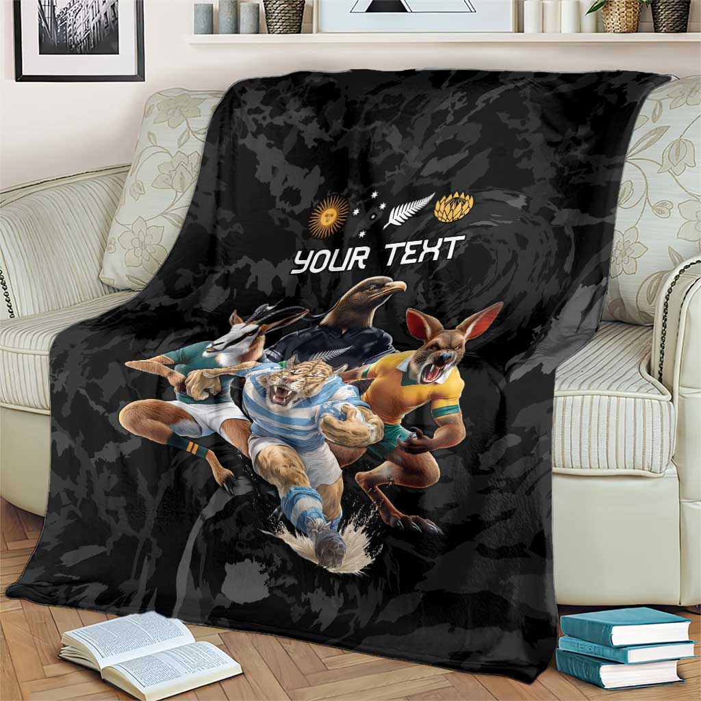Custom Rugby Southern Hemisphere Blanket Argentina AUNZ South Africa Mascot Black LT9 - Polynesian Pride