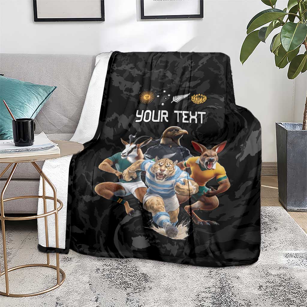 Custom Rugby Southern Hemisphere Blanket Argentina AUNZ South Africa Mascot Black LT9 - Polynesian Pride