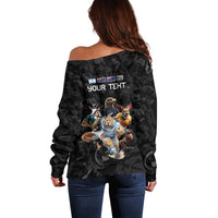 Custom Rugby Southern Hemisphere Off Shoulder Sweater Argentina AUNZ South Africa Mascot Black LT9 - Polynesian Pride