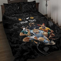 Custom Rugby Southern Hemisphere Quilt Bed Set Argentina AUNZ South Africa Mascot Black LT9 Black - Polynesian Pride