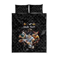 Custom Rugby Southern Hemisphere Quilt Bed Set Argentina AUNZ South Africa Mascot Black LT9 - Polynesian Pride
