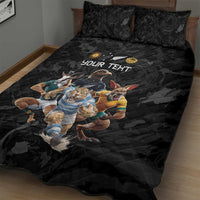 Custom Rugby Southern Hemisphere Quilt Bed Set Argentina AUNZ South Africa Mascot Black LT9 - Polynesian Pride