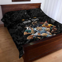 Custom Rugby Southern Hemisphere Quilt Bed Set Argentina AUNZ South Africa Mascot Black LT9 - Polynesian Pride