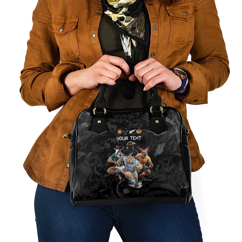 Custom Rugby Southern Hemisphere Shoulder Handbag Argentina AUNZ South Africa Mascot Black LT9 - Polynesian Pride