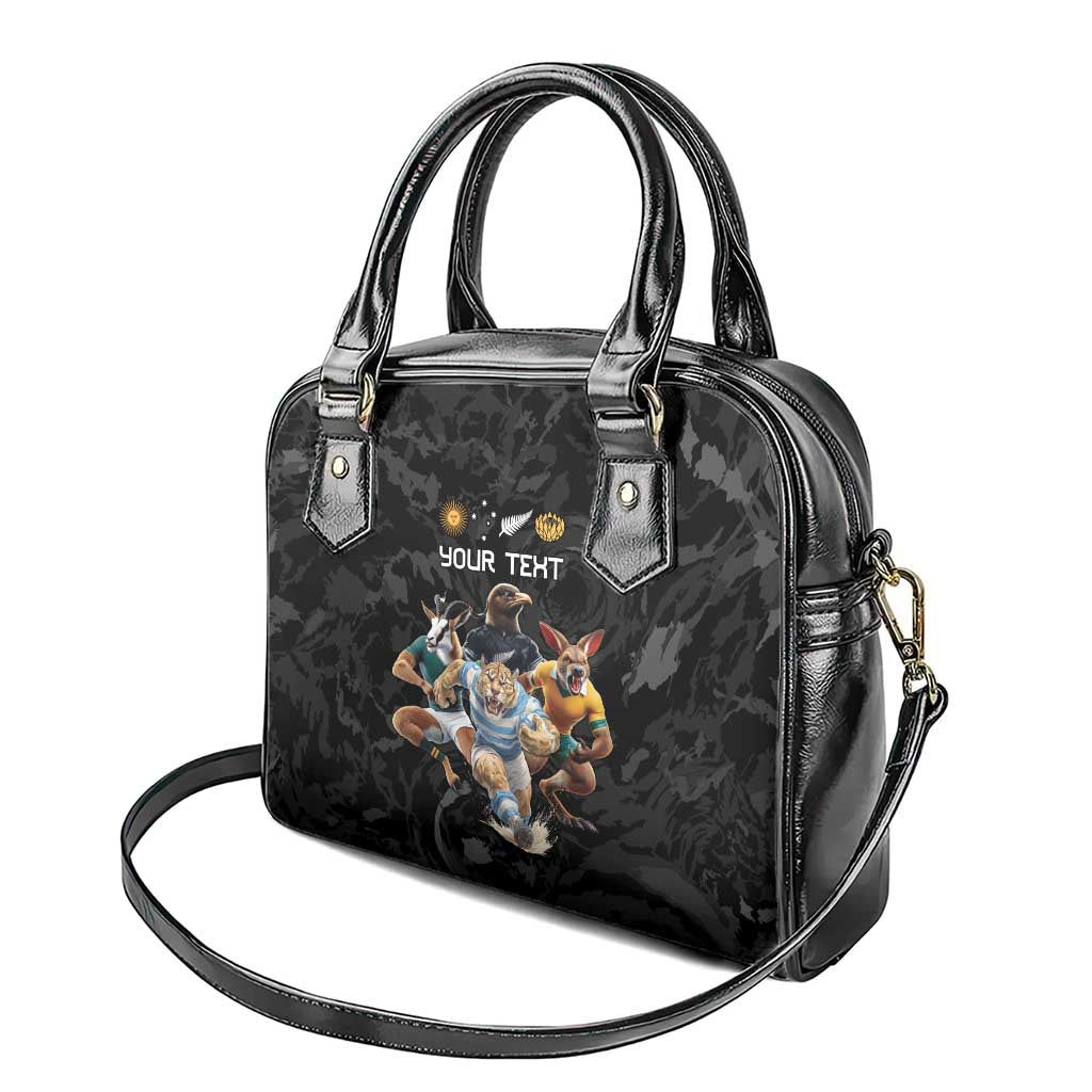 Custom Rugby Southern Hemisphere Shoulder Handbag Argentina AUNZ South Africa Mascot Black LT9 - Polynesian Pride