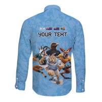 Custom Rugby Southern Hemisphere Long Sleeve Button Shirt Argentina AUNZ South Africa Mascot Blue LT9 - Polynesian Pride