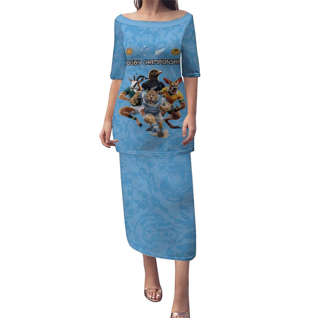 Custom Rugby Southern Hemisphere Puletasi Argentina AUNZ South Africa Mascot Blue LT9 Long Dress Blue - Polynesian Pride