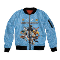 Custom Rugby Southern Hemisphere Sleeve Zip Bomber Jacket Argentina AUNZ South Africa Mascot Blue LT9 Unisex Blue - Polynesian Pride