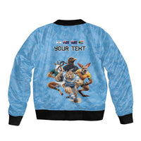 Custom Rugby Southern Hemisphere Sleeve Zip Bomber Jacket Argentina AUNZ South Africa Mascot Blue LT9 - Polynesian Pride