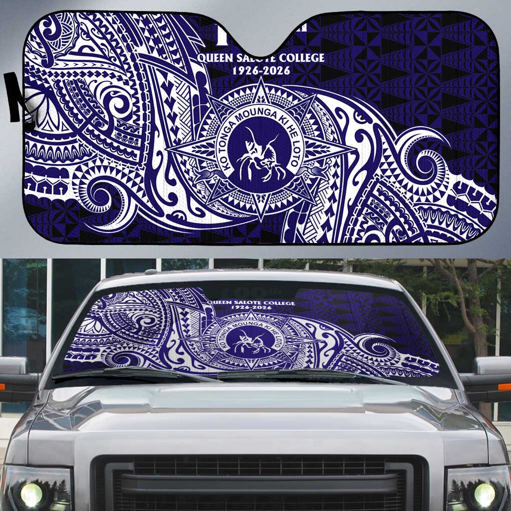Tonga Queen Salote College 100th Years Auto Sun Shade Est 1926 Tongan Ngatu Tapa LT9 Blue - Polynesian Pride
