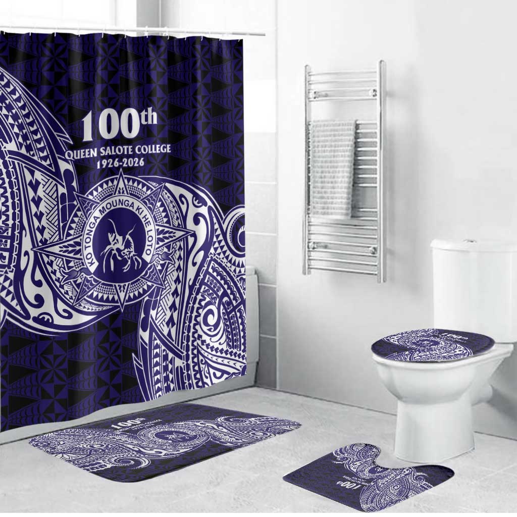 Tonga Queen Salote College 100th Years Bathroom Set Est 1926 Tongan Ngatu Tapa LT9 Bathroom Set (4 pcs) Blue - Polynesian Pride