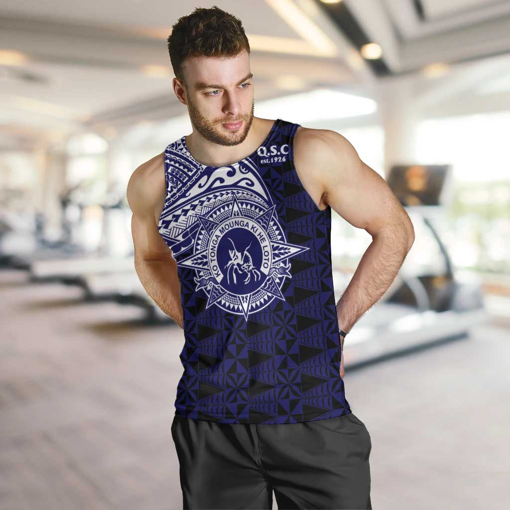 Tonga Queen Salote College 100th Years Men Tank Top Est 1926 Tongan Ngatu Tapa LT9 Blue - Polynesian Pride