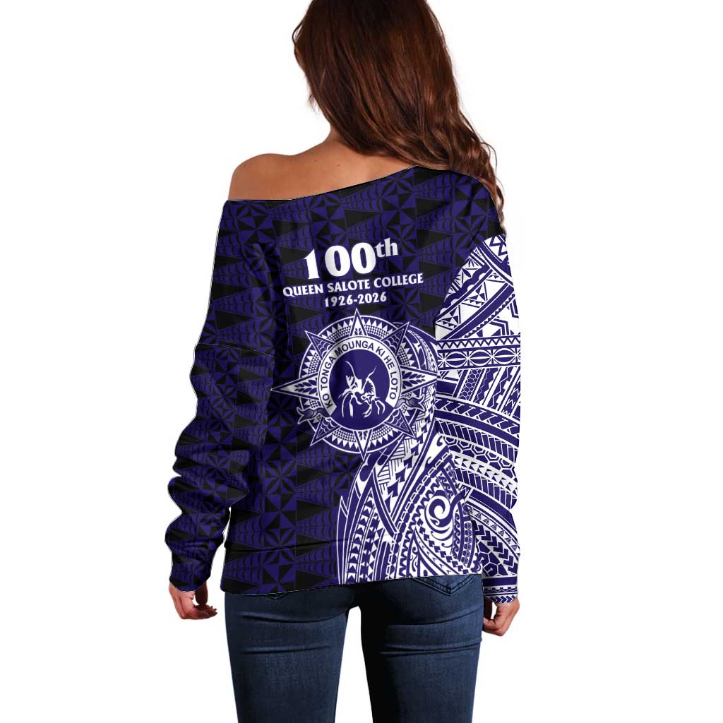 Tonga Queen Salote College 100th Years Off Shoulder Sweater Est 1926 Tongan Ngatu Tapa LT9 - Polynesian Pride