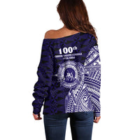 Tonga Queen Salote College 100th Years Off Shoulder Sweater Est 1926 Tongan Ngatu Tapa LT9 - Polynesian Pride