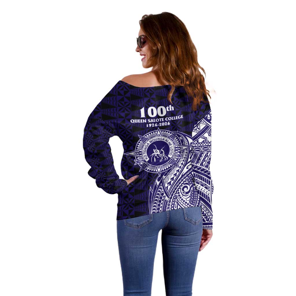 Tonga Queen Salote College 100th Years Off Shoulder Sweater Est 1926 Tongan Ngatu Tapa LT9 - Polynesian Pride