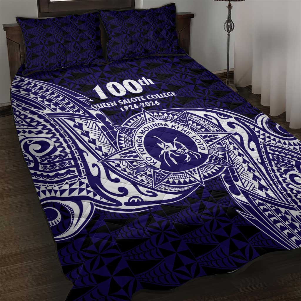 Tonga Queen Salote College 100th Years Quilt Bed Set Est 1926 Tongan Ngatu Tapa LT9 Blue - Polynesian Pride