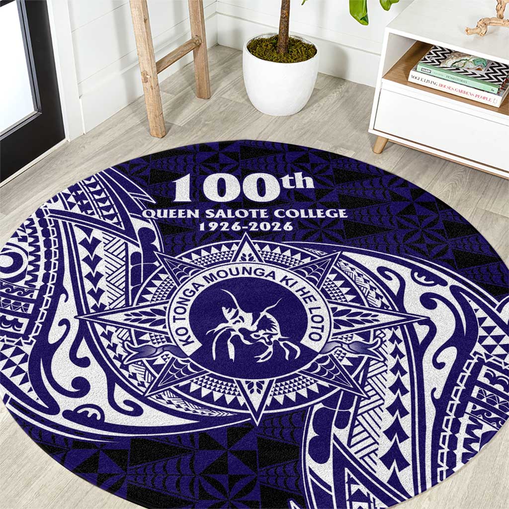 Tonga Queen Salote College 100th Years Round Carpet Est 1926 Tongan Ngatu Tapa LT9 Blue - Polynesian Pride