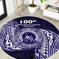 Tonga Queen Salote College 100th Years Round Carpet Est 1926 Tongan Ngatu Tapa LT9 Blue - Polynesian Pride