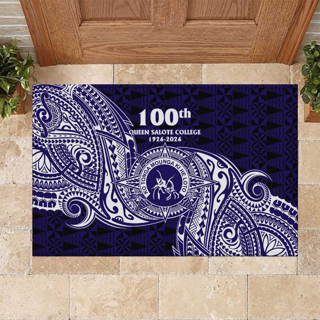 Tonga Queen Salote College 100th Years Rubber Doormat Est 1926 Tongan Ngatu Tapa LT9 Blue - Polynesian Pride