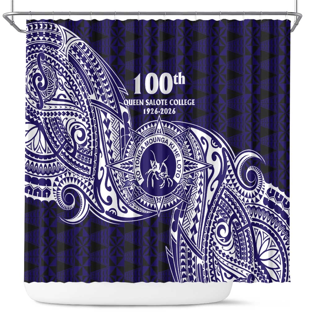 Tonga Queen Salote College 100th Years Shower Curtain Est 1926 Tongan Ngatu Tapa LT9 Blue - Polynesian Pride