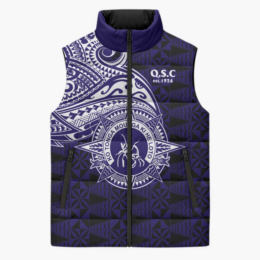 Tonga Queen Salote College 100th Years Sleeveless Puffer Jacket Est 1926 Tongan Ngatu Tapa LT9 Unisex Blue - Polynesian Pride