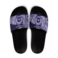 Tonga Queen Salote College 100th Years Slide Sandals Est 1926 Tongan Ngatu Tapa LT9 Blue - Polynesian Pride