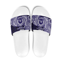 Tonga Queen Salote College 100th Years Slide Sandals Est 1926 Tongan Ngatu Tapa LT9 Blue - Polynesian Pride