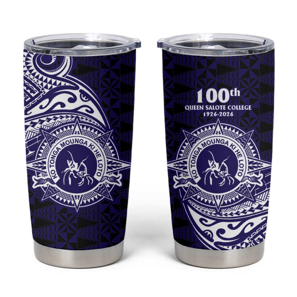 Tonga Queen Salote College 100th Years Tumbler Cup Est 1926 Tongan Ngatu Tapa LT9 Blue - Polynesian Pride