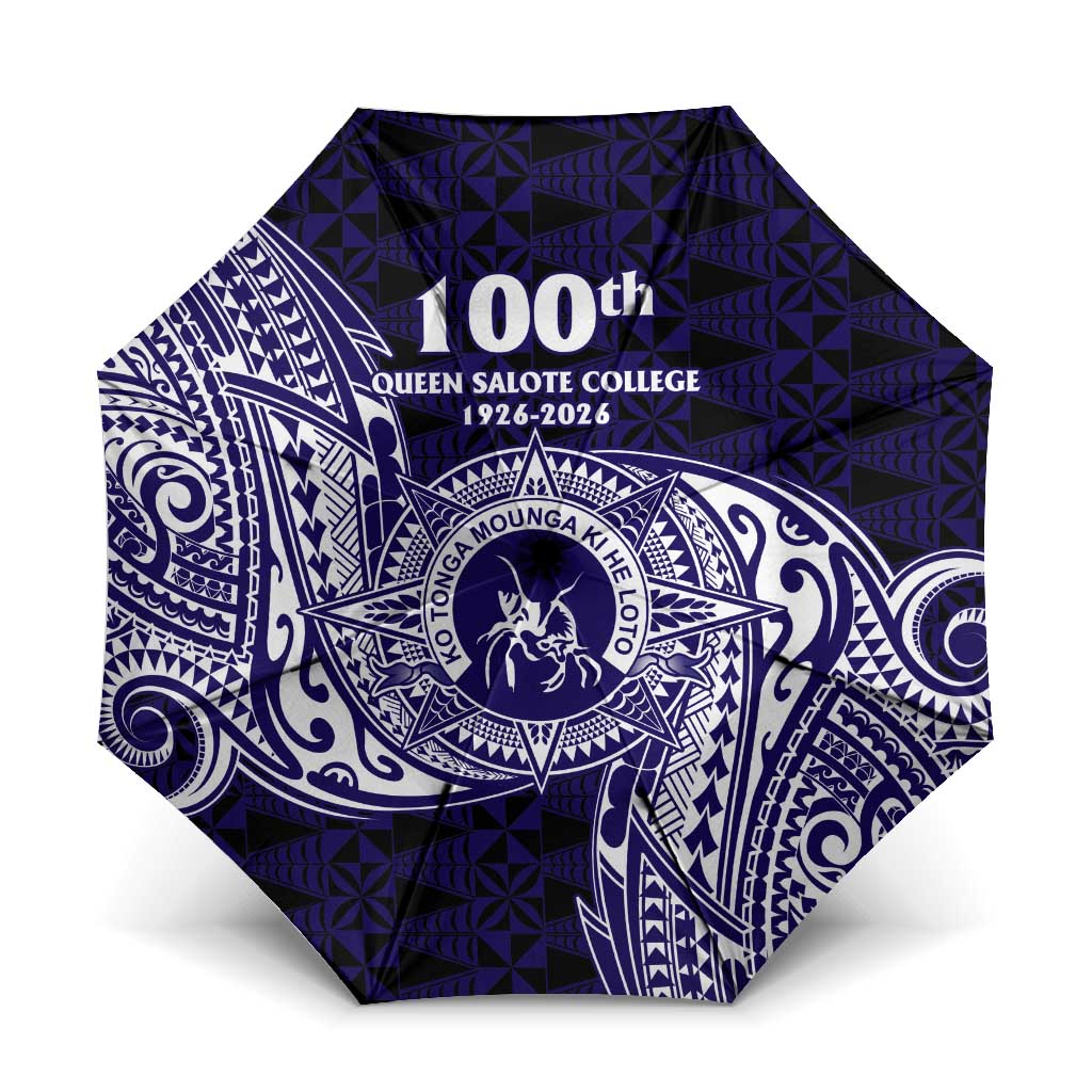 Tonga Queen Salote College 100th Years Umbrella Est 1926 Tongan Ngatu Tapa LT9 One Size Folded 11.42 inch Opened Diameter 37.4 inch Blue - Polynesian Pride