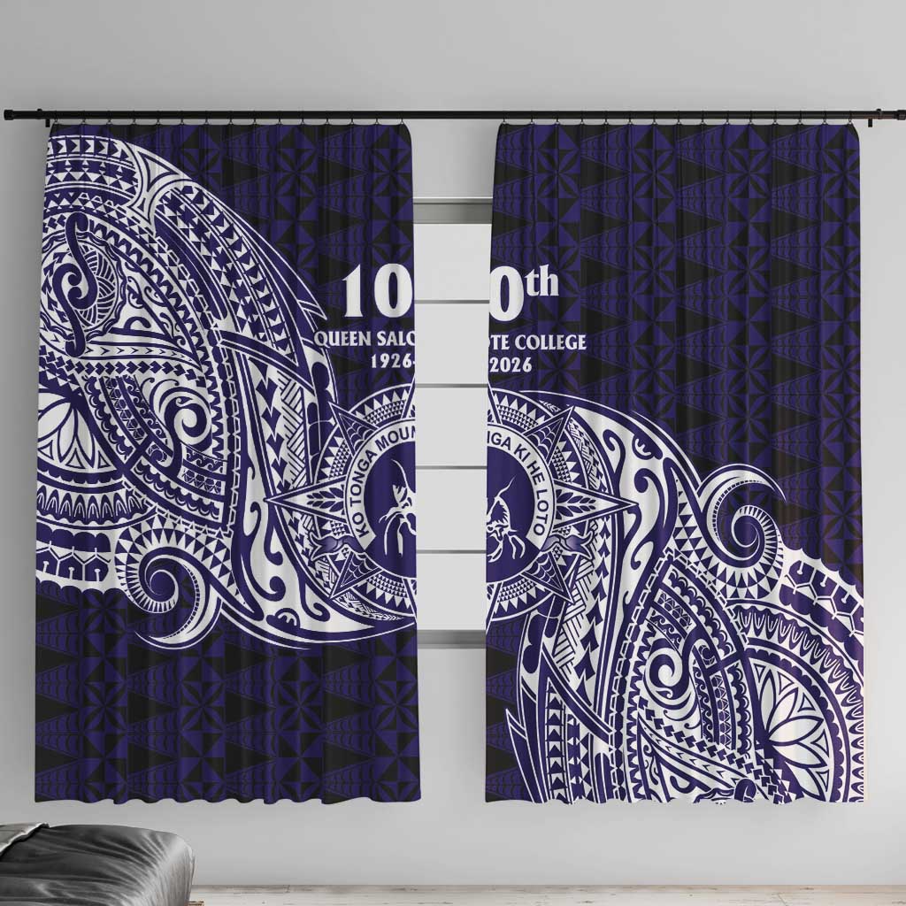 Tonga Queen Salote College 100th Years Window Curtain Est 1926 Tongan Ngatu Tapa LT9 With Hooks Blue - Polynesian Pride