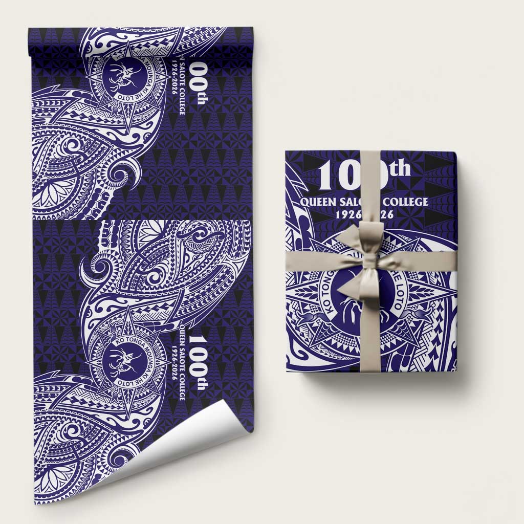 Tonga Queen Salote College 100th Years Wrapping Paper Est 1926 Tongan Ngatu Tapa LT9 58" × 23" Blue - Polynesian Pride
