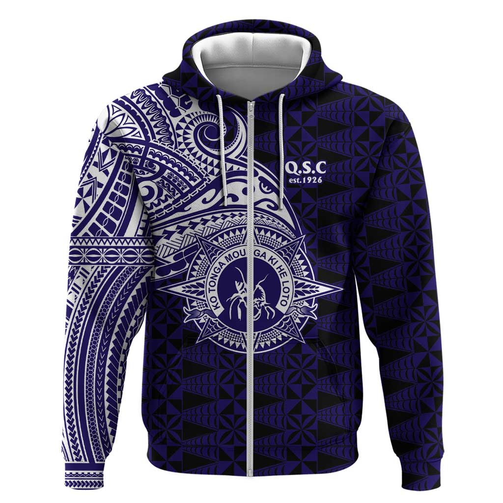 Tonga Queen Salote College 100th Years Zip Hoodie Est 1926 Tongan Ngatu Tapa LT9 Zip Hoodie Blue - Polynesian Pride