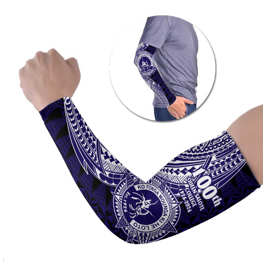 Tonga Queen Salote College 100th Years Arm Sleeves Blue Tonga Kupesi Uniquely Pacific Art LT9 Set of 2 Blue - Polynesian Pride
