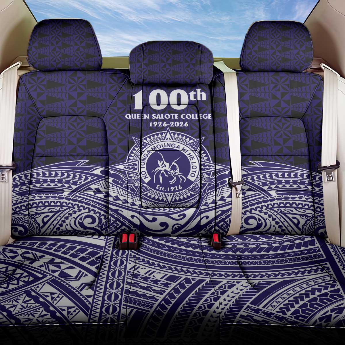 Tonga Queen Salote College 100th Years Back Car Seat Cover Blue Tonga Kupesi Uniquely Pacific Art LT9 One Size Blue - Polynesian Pride