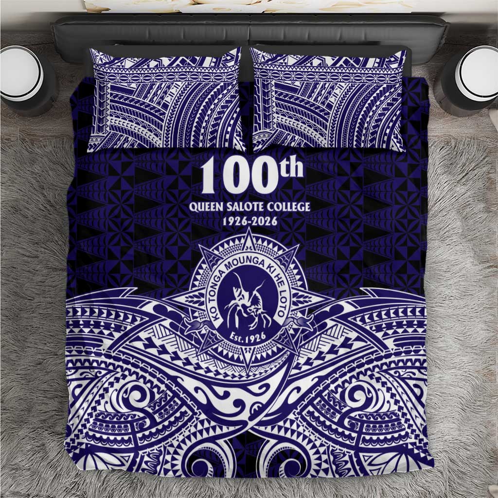 Tonga Queen Salote College 100th Years Bedding Set Blue Tonga Kupesi Uniquely Pacific Art LT9 Blue - Polynesian Pride