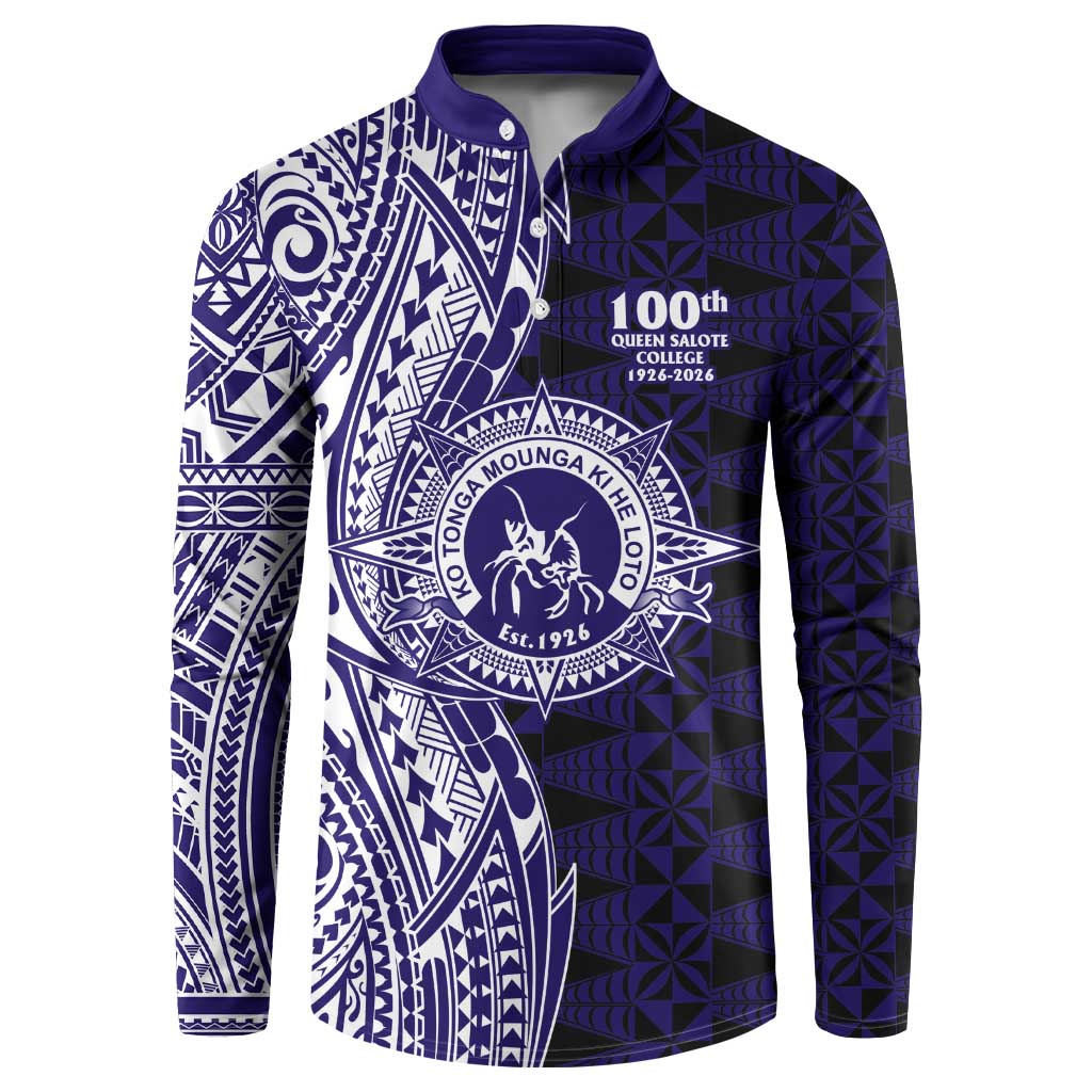 Tonga Queen Salote College 100th Years Button Sweatshirt Blue Tonga Kupesi Uniquely Pacific Art LT9 Blue - Polynesian Pride