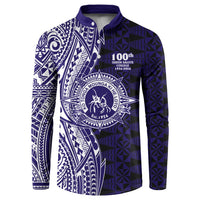 Tonga Queen Salote College 100th Years Button Sweatshirt Blue Tonga Kupesi Uniquely Pacific Art LT9 Blue - Polynesian Pride