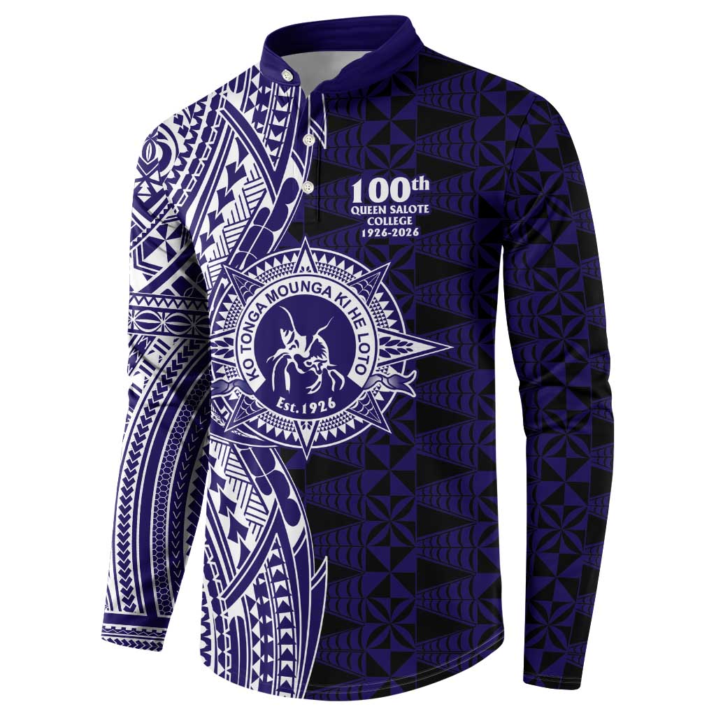 Tonga Queen Salote College 100th Years Button Sweatshirt Blue Tonga Kupesi Uniquely Pacific Art LT9 - Polynesian Pride