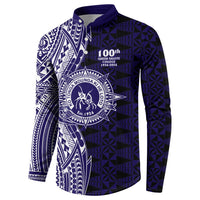 Tonga Queen Salote College 100th Years Button Sweatshirt Blue Tonga Kupesi Uniquely Pacific Art LT9 - Polynesian Pride