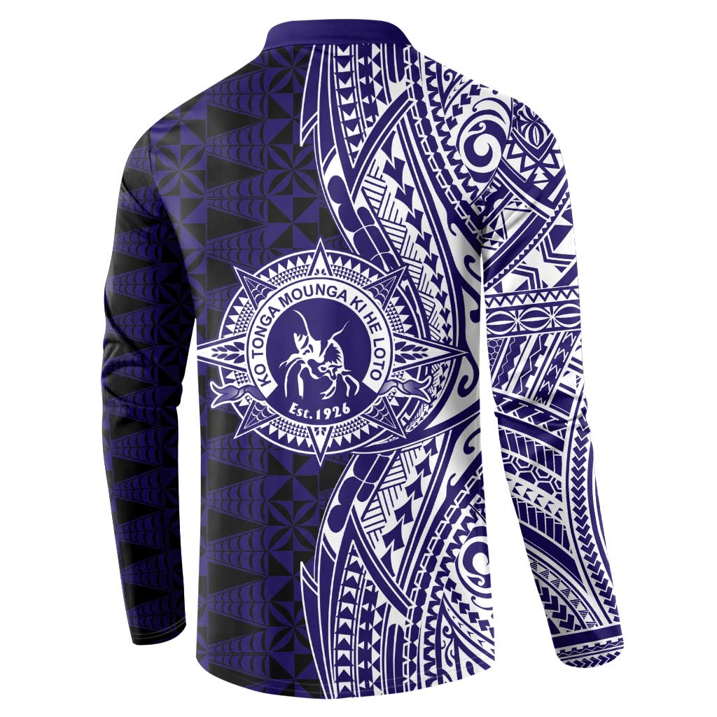 Tonga Queen Salote College 100th Years Button Sweatshirt Blue Tonga Kupesi Uniquely Pacific Art LT9 - Polynesian Pride