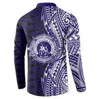 Tonga Queen Salote College 100th Years Button Sweatshirt Blue Tonga Kupesi Uniquely Pacific Art LT9 - Polynesian Pride