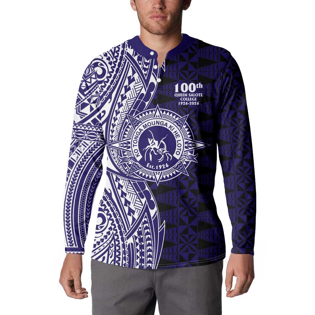 Tonga Queen Salote College 100th Years Button Sweatshirt Blue Tonga Kupesi Uniquely Pacific Art LT9 - Polynesian Pride
