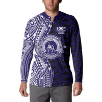 Tonga Queen Salote College 100th Years Button Sweatshirt Blue Tonga Kupesi Uniquely Pacific Art LT9 - Polynesian Pride