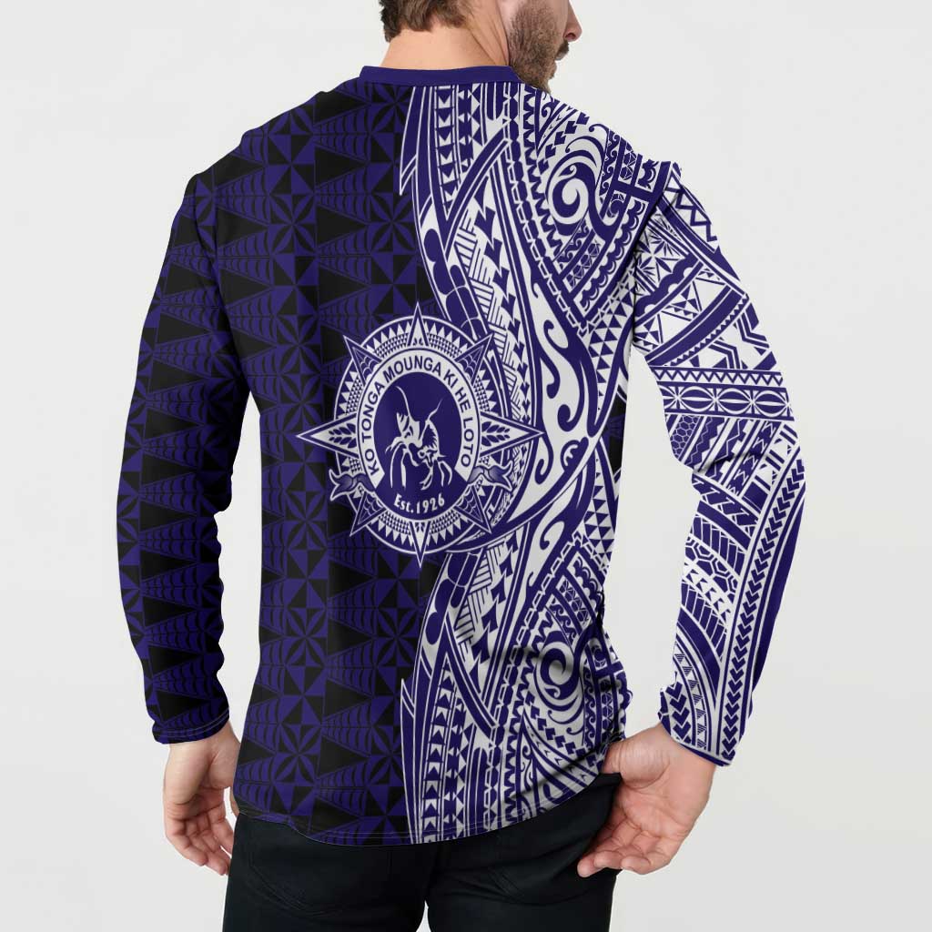 Tonga Queen Salote College 100th Years Button Sweatshirt Blue Tonga Kupesi Uniquely Pacific Art LT9 - Polynesian Pride