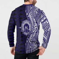 Tonga Queen Salote College 100th Years Button Sweatshirt Blue Tonga Kupesi Uniquely Pacific Art LT9 - Polynesian Pride