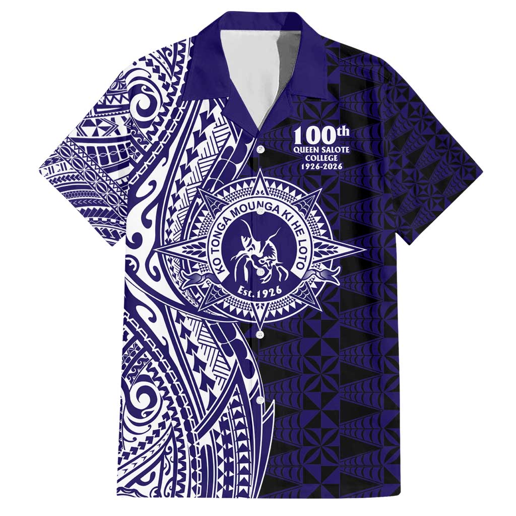 Tonga Queen Salote College 100th Years Hawaiian Shirt Blue Tonga Kupesi Uniquely Pacific Art LT9 Blue - Polynesian Pride
